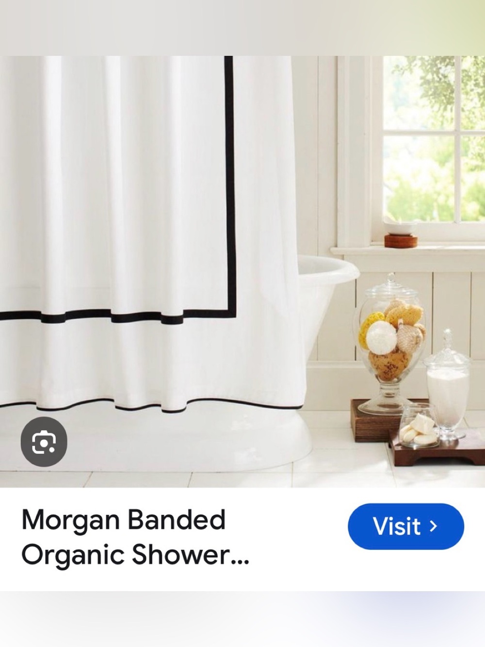 Pottery Barn Morgan White Shower Curtain with Black Banded Trim